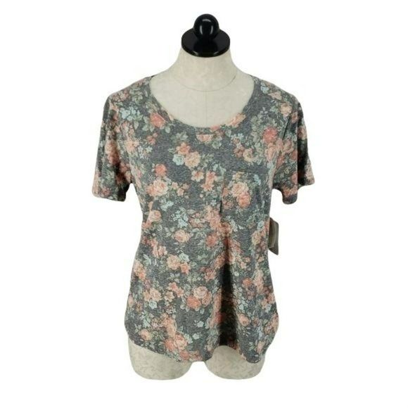 Bobbie Brooks Heather Grey Floral Pocket‎ 1x Tee shirt - Picture 1 of 6
